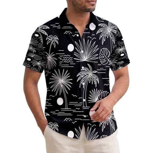 Palm Tree Monstera Broad Leaves Fan Foliage Ocean Horizon - Home Decor Gift Hawaiian Shirt