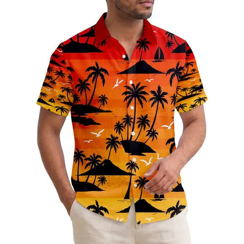 Palm Trees Mountains Sailboats Tropical Sunset - Vacation Travel Essentials Gift Hawaiian Shirt