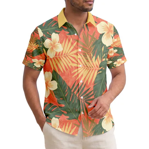 Broad Feathery Palm Fronds Tropical Flowers - Island Lifestyle Home Decor Gift Hawaiian Shirt