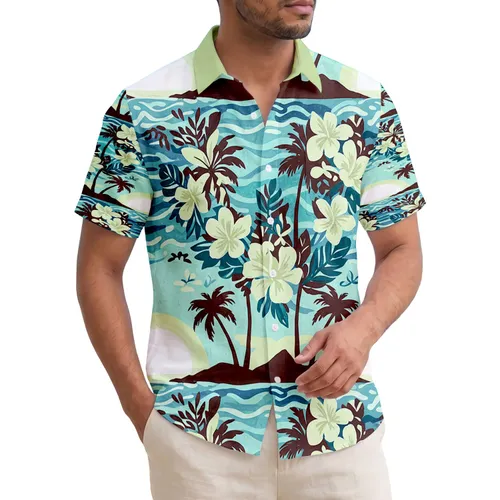 Silhouetted Palm Trees Tropical Islands White Sun Flowers Ocean - Tropical Lifestyle Gift Hawaiian Shirt