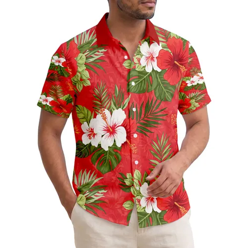 Hibiscus Flowers Broad Leaves Slender Branches - Tropical Lifestyle Home Decor Gift Hawaiian Shirt