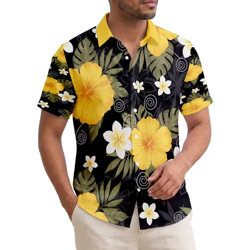 Yellow Tropical Bloom Frangipani Flowers Leaves - Tropical Lifestyle Gift Hawaiian Shirt