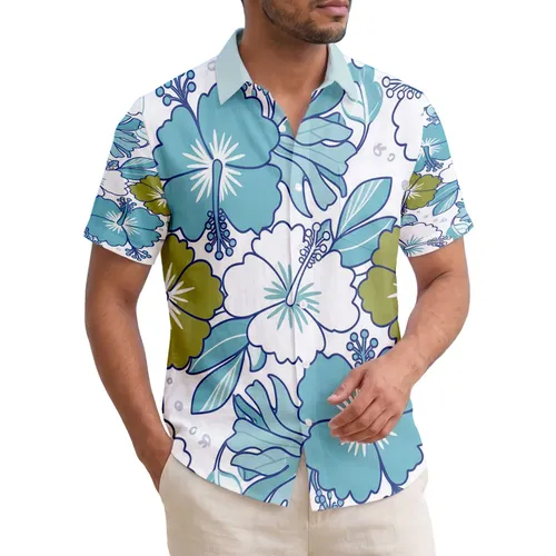 Tropical Hibiscus Flowers Fan Leaves - Summer Lifestyle Gift for Beach Lover Hawaiian Shirt