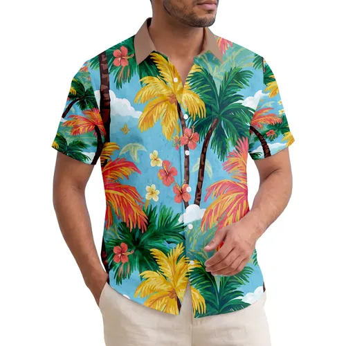 Vibrant Palm Trees Tropical Island Scene - Island Getaway Gift Hawaiian Shirt