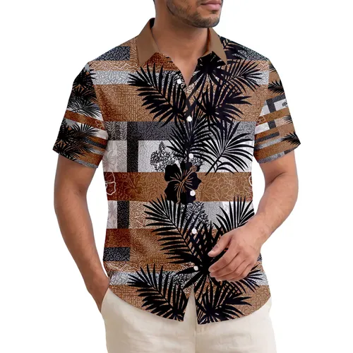 Palm Fronds Jungle Leaves Hibiscus Plumeria Ocean Waves Lauhala Plaid - Home Decor Gift Hawaiian Shirt