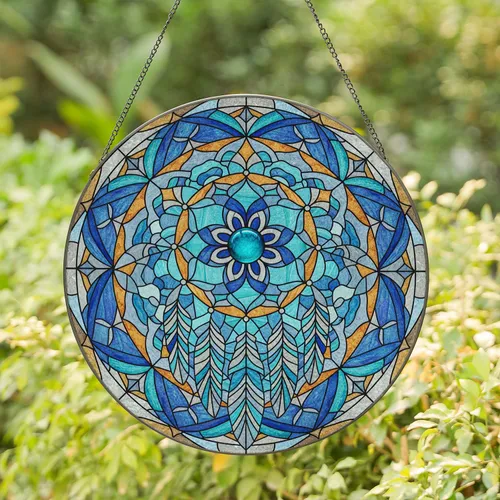 Feather Eight Petal Flower Dreamcatcher - Home Decor Gift Stained Glass Suncatcher