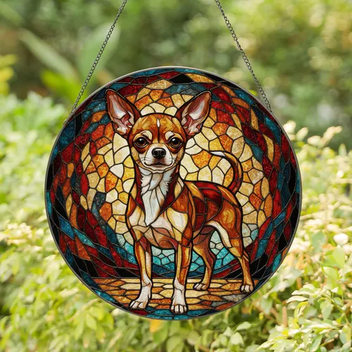 Standing Chihuahua Dog Pet Lover Home Decor Gift for Chihuahua Owners Stained Glass Suncatcher