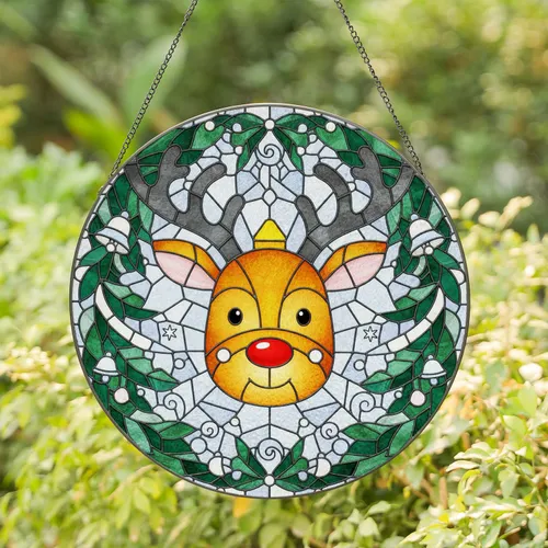 Reindeer Head Christmas Tree - Holiday Home Decor Gift Stained Glass Suncatcher