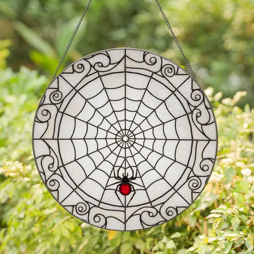 Spiderweb Black Spider Ruby Red - Home Decor Gift for Spider Lover Stained Glass Suncatcher