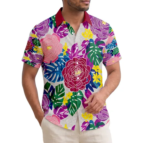 Vein Outlined Roses Leaves Yellow Flowers Botanical Tapestry - Nature Lover Gift Hawaiian Shirt