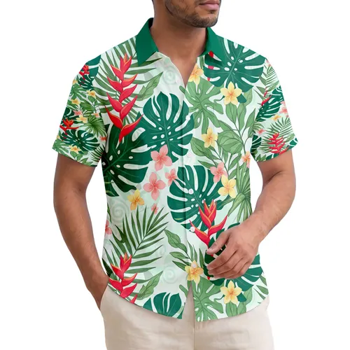 Monstera Palm Leaves Heliconia Plumeria Tropical Foliage Home Decor Gift Hawaiian Shirt