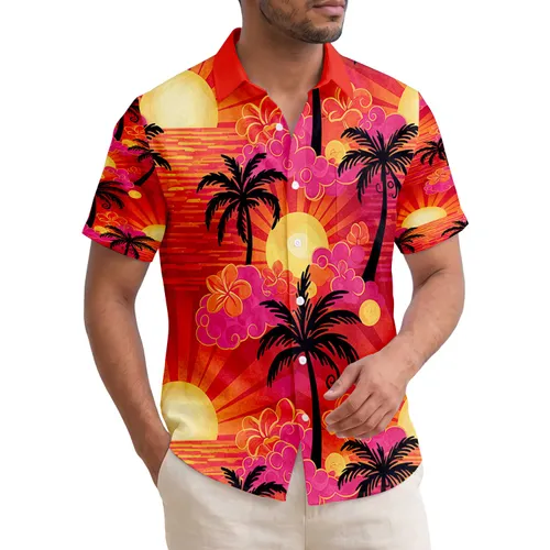 Black Palm Trees Stylized Suns Ocean Clouds Tropical Sunset - Home Decor Gift Hawaiian Shirt