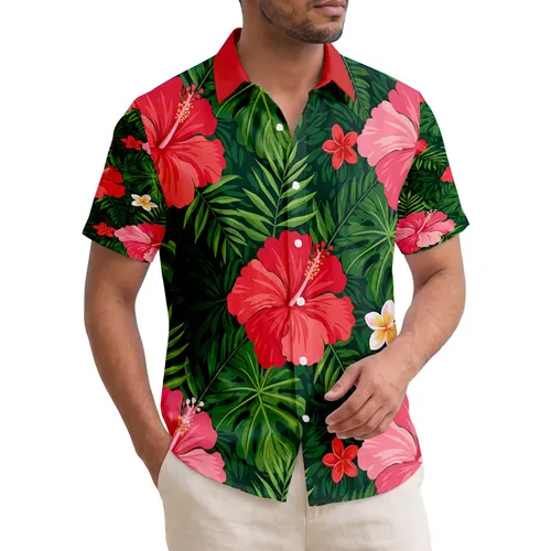 Vivid Hibiscus Flowers Lush Broad Tropical Leaves - Island Vacation Lifestyle Gift for Tropical Lovers Hawaiian Shirt