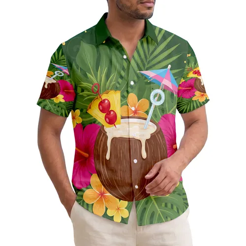 Vibrant Coconut Cocktail Hibiscus Palm - Tropical Vacation Getaway Gift Hawaiian Shirt