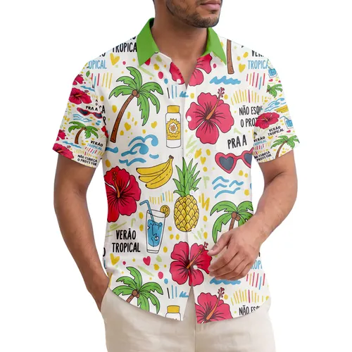 Palm Trees Hibiscus Beach Pineapple Tropical Text - Summer Vacation Essentials Hawaiian Shirt