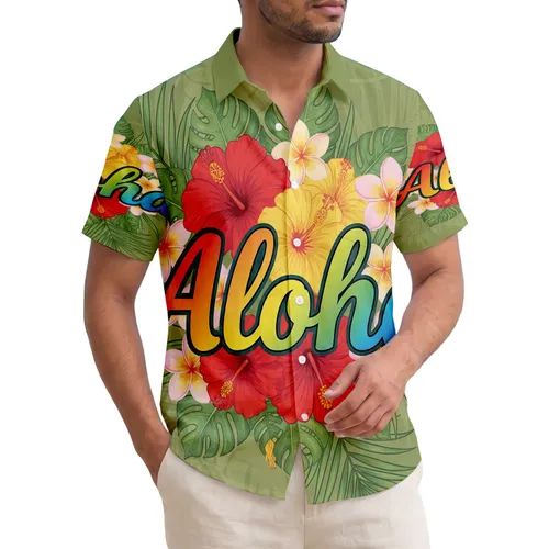 Aloha Rainbow Hibiscus Plumeria Tropical Leaves - Home Decor Gift Hawaiian Shirt