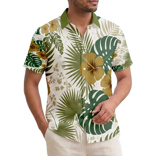 Tropical Hibiscus Flower Palm Tree Monstera Leaf - Home Decor Gift for Plant Lover Hawaiian Shirt