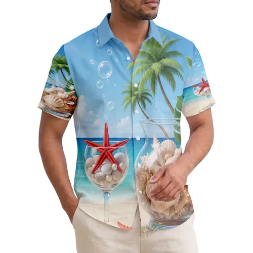 Seashell Starfish Pearl Tropical Beach Palm Trees Ocean Coastal Home Decor Gift Hawaiian Shirt
