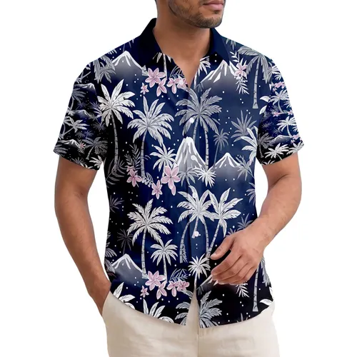 Palm Tree Tropical Mountain Volcanic Peak Plumeria Flower - Home Decor Gift Hawaiian Shirt