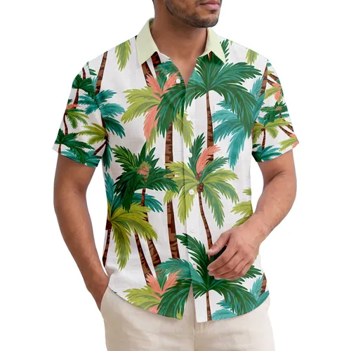 Vibrant Tropical Palm Trees Arching Fronds - Beach Vacation Home Decor Gift for Traveler Hawaiian Shirt