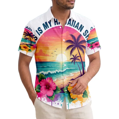 THIS IS MY HAWAIIAN SHIRT Tropical Sunset Beach Palm Trees Hibiscus - Beach Vacation Gift