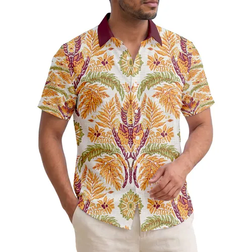All-Over Tropical Foliage Feathery Leaves Exotic Blossoms - Everyday Home Decor Gift Hawaiian Shirt