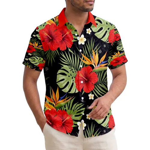 Hibiscus Bird of Paradise Monstera Palm Tropical Lifestyle Gift Hawaiian Shirt