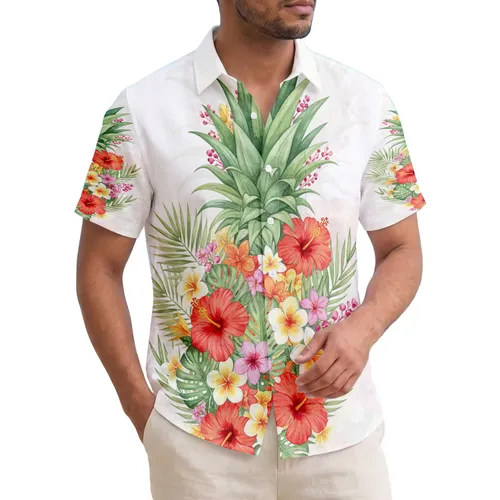 Pineapple Tropical Flowers Palm Fronds - Home Decor Gift for Tropical Lover Hawaiian Shirt