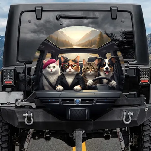 Calico Cat Steering Pet Friends Car Interior - Road Trip Essentials Pet Lover Gift Spare Tire Cover