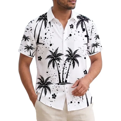 Black Palm Tree Cluster Ink Splatter - Tropical Lifestyle Gift for Beach Lover, Summer Vacation Hawaiian Shirt