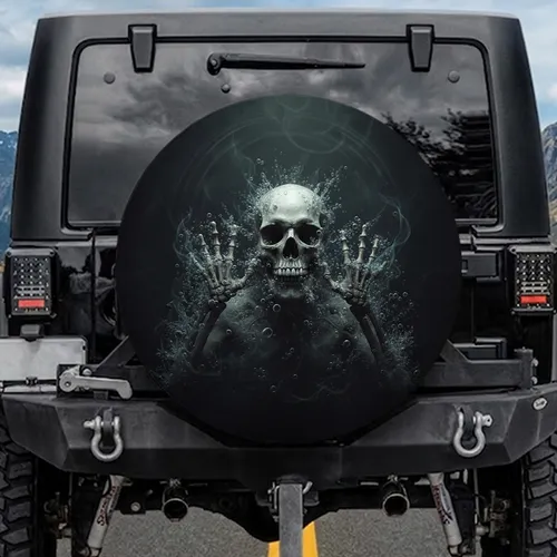 Struggling Weathered Skull Skeletal Hands - Dark Gothic Mystery Decor Gift for Horror Fan Spare Tire Cover