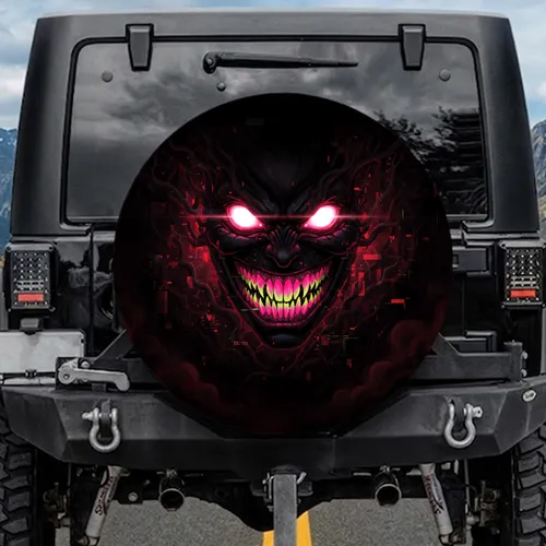 Ominous Dark Energy Grinning Monster Glitch Teeth - Car Enthusiast Gift Spare Tire Cover