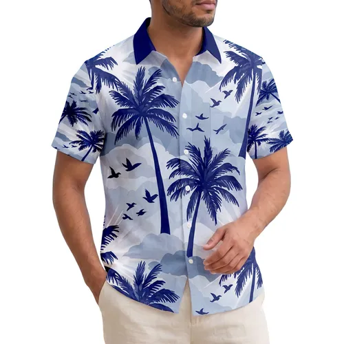 Tropical Palm Trees Birds Glowing Sun Ocean Waves - Travel Lifestyle Gift Hawaiian Shirt