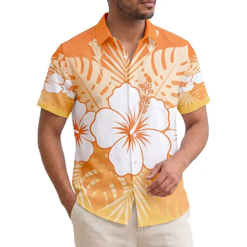 White Hibiscus Flowers Monstera Leaves Palm Fronds Tropical Sunset - Home Decor Gift Hawaiian Shirt