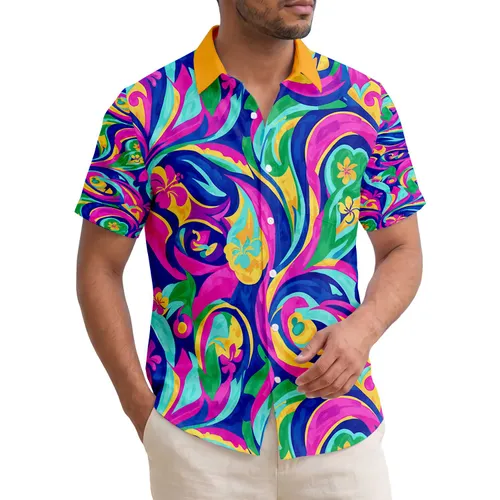 Flowing Ribbon Tropical Leaves Ocean Waves Interlocking Segments - Home Decor Gift Hawaiian Shirt