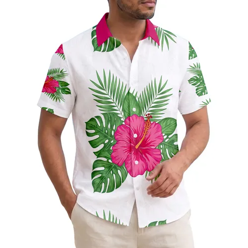 Large Pink Hibiscus Tropical Palm Fronds - Tropical Home Decor Gift Hawaiian Shirt
