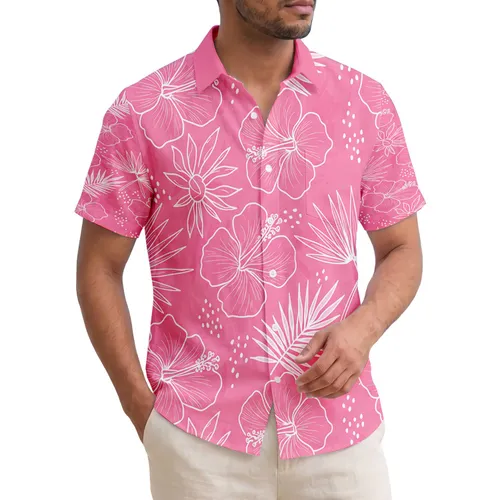 Hibiscus Palm Fronds Tropical Leaves - Summer Vacation Home Decor Gift Hawaiian Shirt