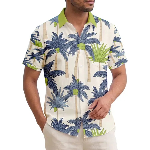 Tropical Palm Trees Coconuts Layered Fronds Textured Trunks - Home Decor Gift Hawaiian Shirt