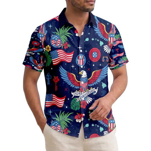 Bald Eagle Liberty Statue American Flag - 250th Anniversary Gift for Veterans Hawaiian Shirt