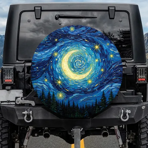 Luminous Moon Swirling Stars Celestial Forest - Stargazer Lifestyle Gift Spare Tire Cover