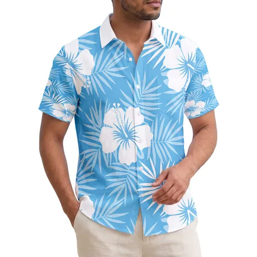 Hibiscus Flowers Palm Fronds Tropical Leaves - Everyday Tropical Use Gift Hawaiian Shirt