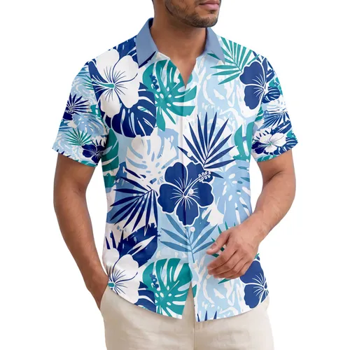 Hibiscus Flowers Tropical Monstera Palm Leaves Wave Shapes - Vacation Trip Essentials Hawaiian Shirt