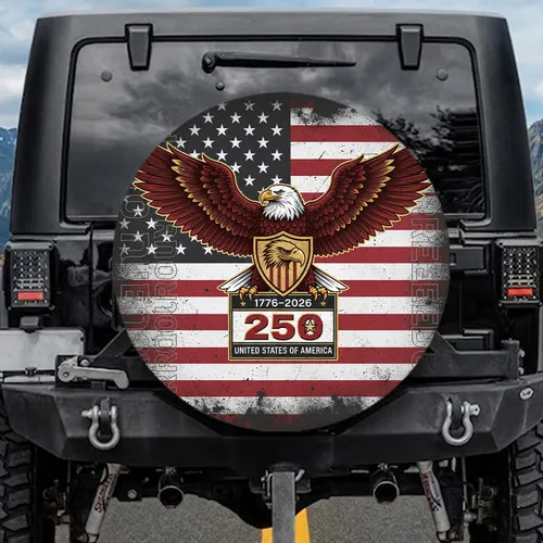 Bald Eagle American Flag 250th Anniversary - Independence Day Gift for Veterans Spare Tire Cover