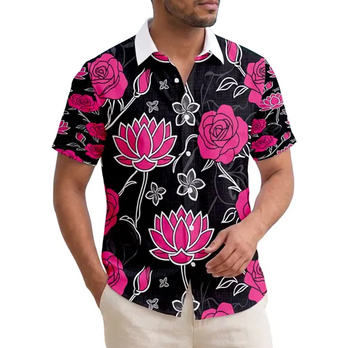 Roses Lotus Flowers Stems Leaves - Tropical Island Home Decor Gift for Plant Lovers Hawaiian Shirt