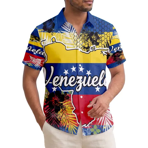 Venezuela Flag Stars Map Tropical Palm Plumeria Hibiscus - Patriotic Celebration Gift Hawaiian Shirt