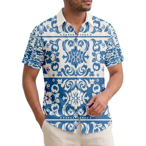 Tropical Floral Multi-petal Blossoms Swirling Scrollwork Textured Two-Tone - Home Decor Gift Hawaiian Shirt