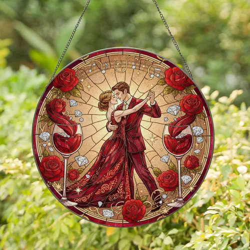 Couple Ballroom Dance - Anniversary Wedding Gift for Lovers Stained Glass Suncatcher
