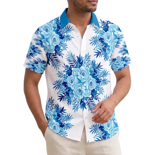 Azure Blue Roses Deep Blue Leaves Tropical Foliage - Island Lifestyle Home Decor Gift Hawaiian Shirt