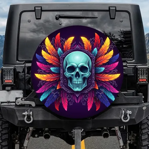 Ornate Skull Deep Shadows Organic Feathers Filigree Dark Expanse - Home Decor Gift Spare Tire Cover