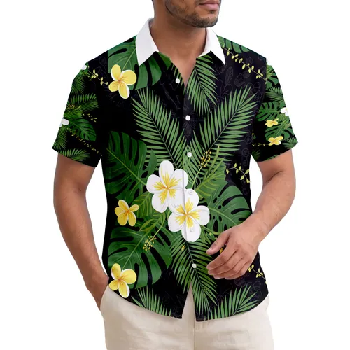 White Tropical Flowers Yellow Blossoms Monstera Palm Fronds - Home Decor Gift Hawaiian Shirt